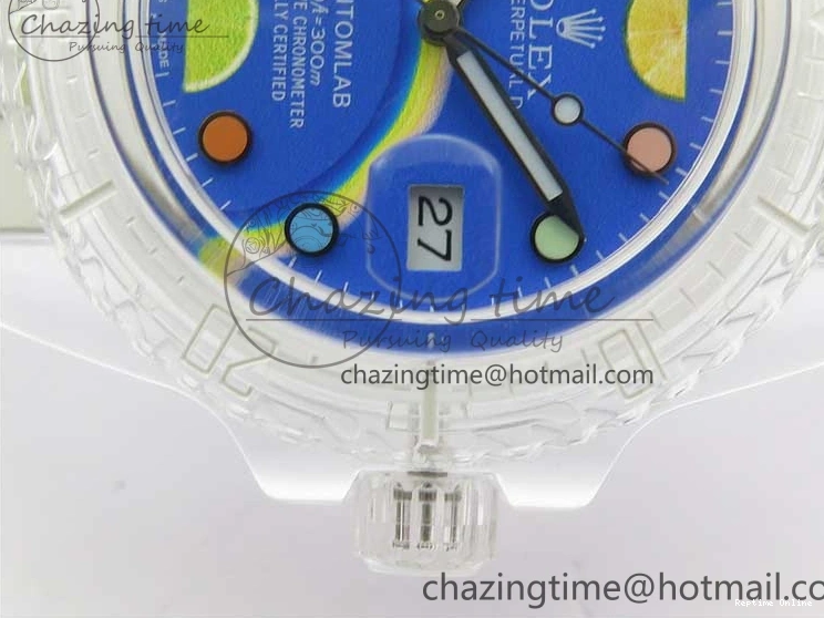 1219 Submariner Phantomlab Transparent KZF Best Edition Blue Fruit Dial on White Rubber Strap VR Classic 2563